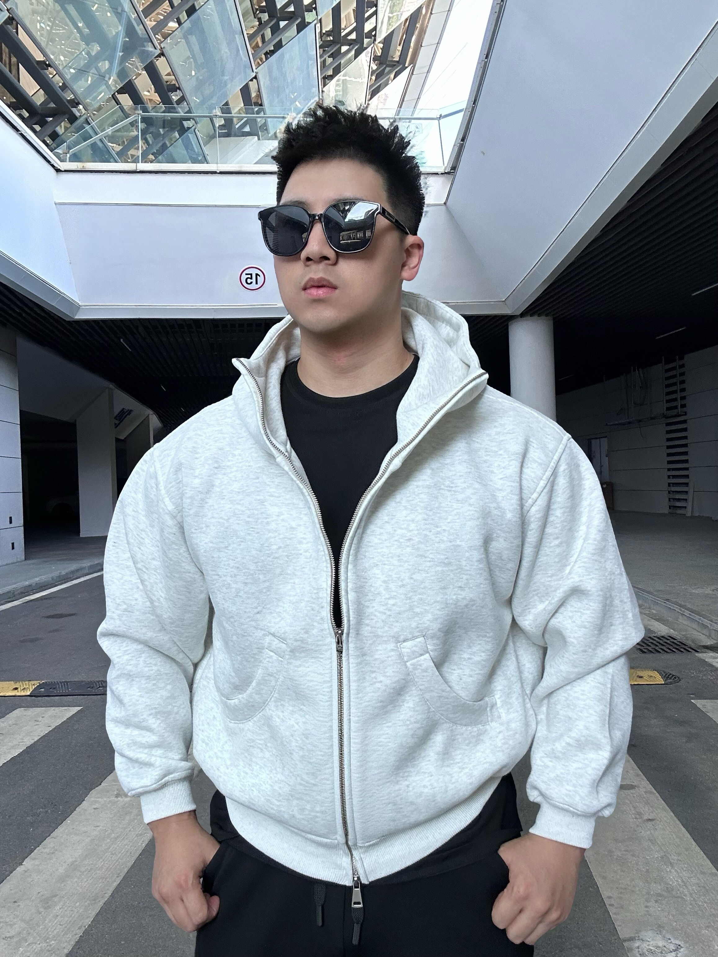 美式街头衣长短款设计极简 轻奢 450G重磅连帽开衫卫衣男纯色外套