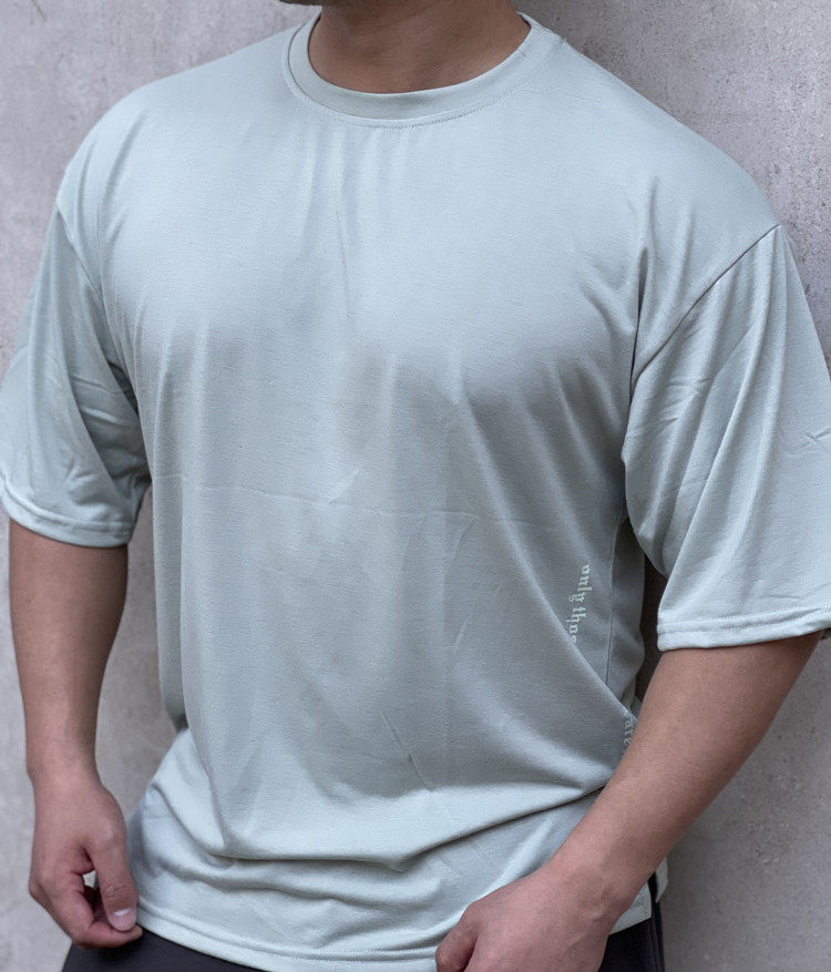 夏季短袖男士宽松大码潮流肌肉落肩速干纯色t恤开叉圆领t恤打底衫
