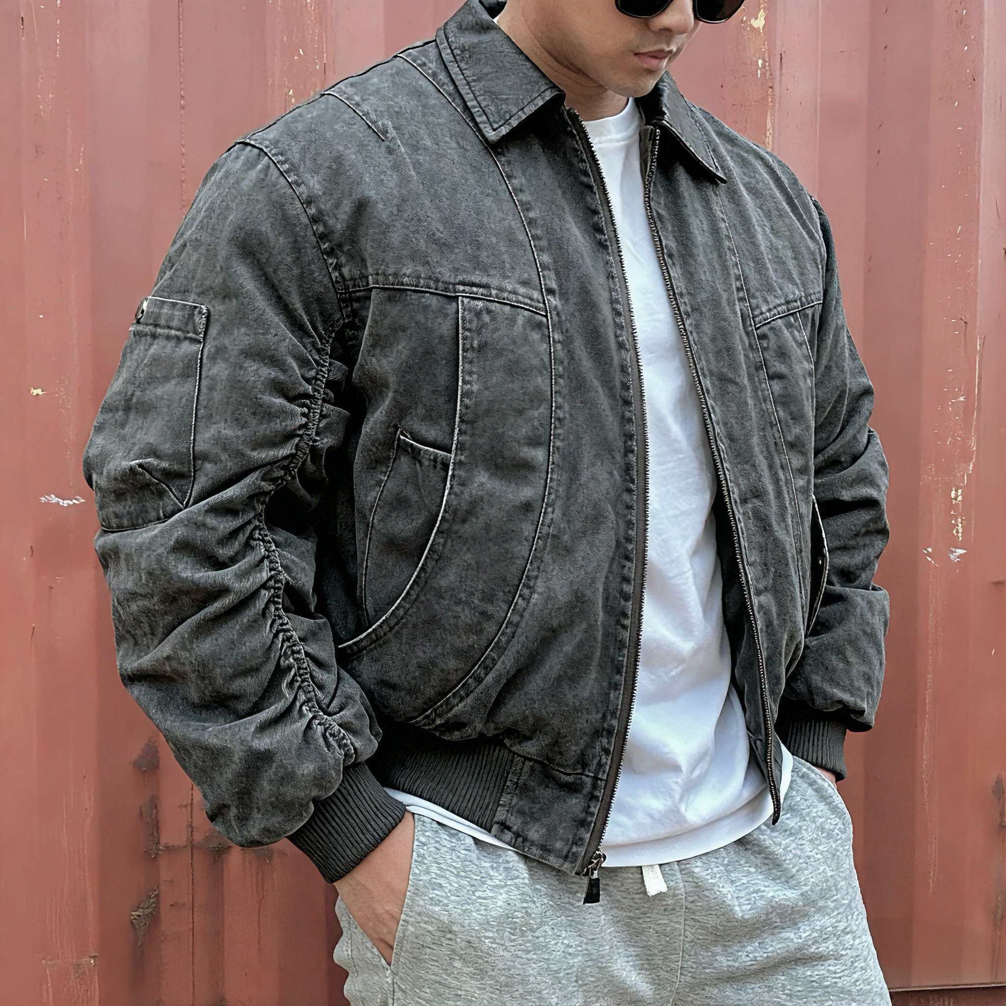 美式复古重磅水洗宽松羽绒服冬季加厚工装底特律感肌肉硬汉外套