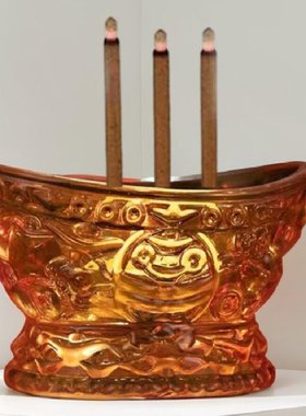 迷你小香炉元宝香炉特小财神香炉开业礼物玻璃香炉黄色香炉