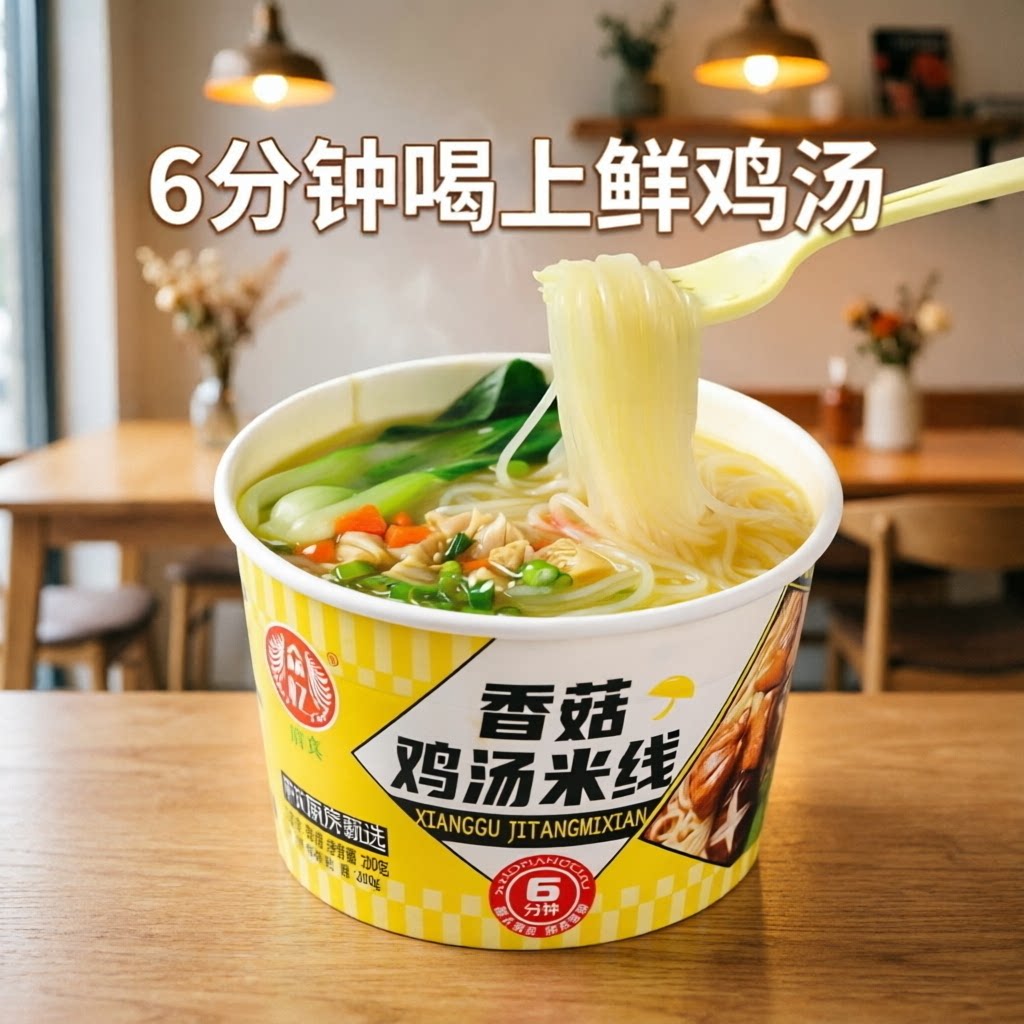 夜宵冲泡方便米线懒人速食众忆香菇鸡汤米线5/10桶装正宗鲜香美味