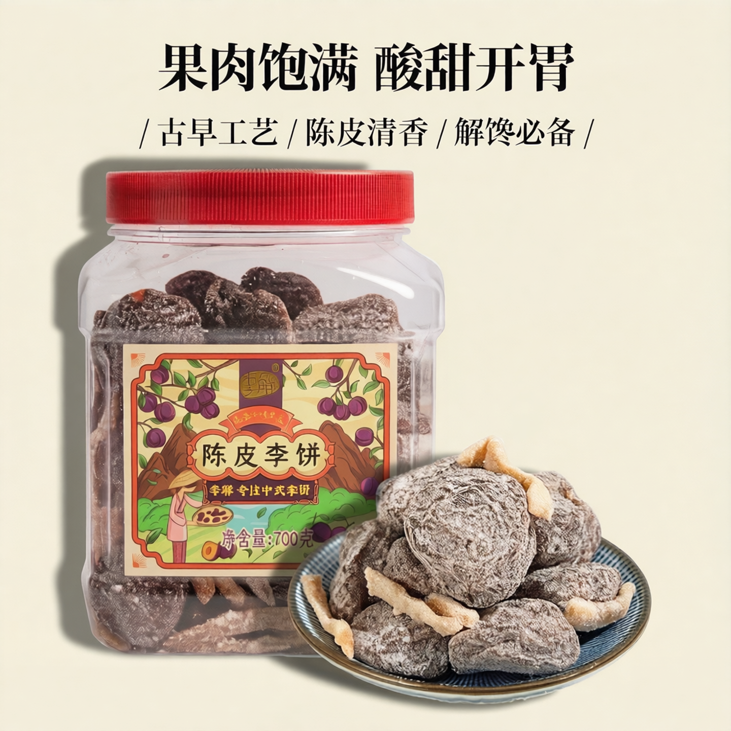 海珠园李饼700g罐装李解陈皮茶配果干果脯蜜饯办公室解馋休闲零嘴