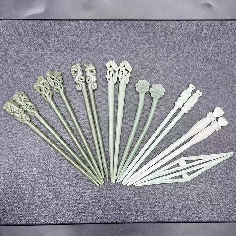 和田玉仿古龙发簪玉簪青白玉喜上眉梢遇知音童子对簪汉服发饰头饰