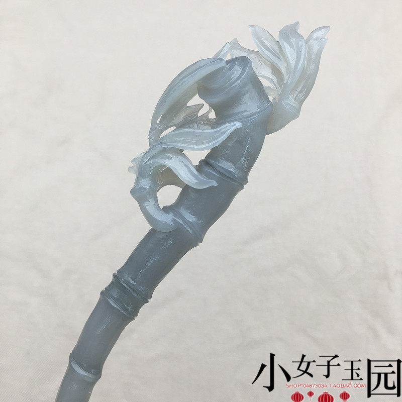 和田玉竹节玉簪青海料烟紫色竹叶发簪旗袍头饰发饰中国风原创手工