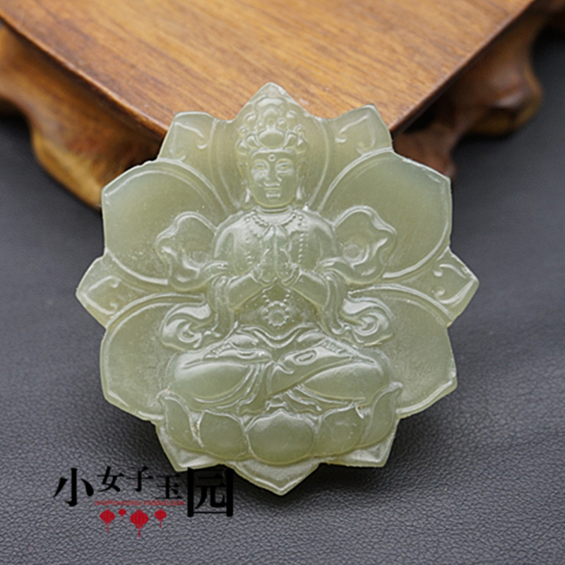 青海料湖水绿观音吊坠挂件和田玉玉佩玉坠男款莲花玉观音颈饰玉石