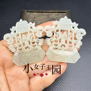 和田玉童子对佩挂件仿古明清福寿如意玉佩玉坠镶嵌吊坠挂饰项链坠