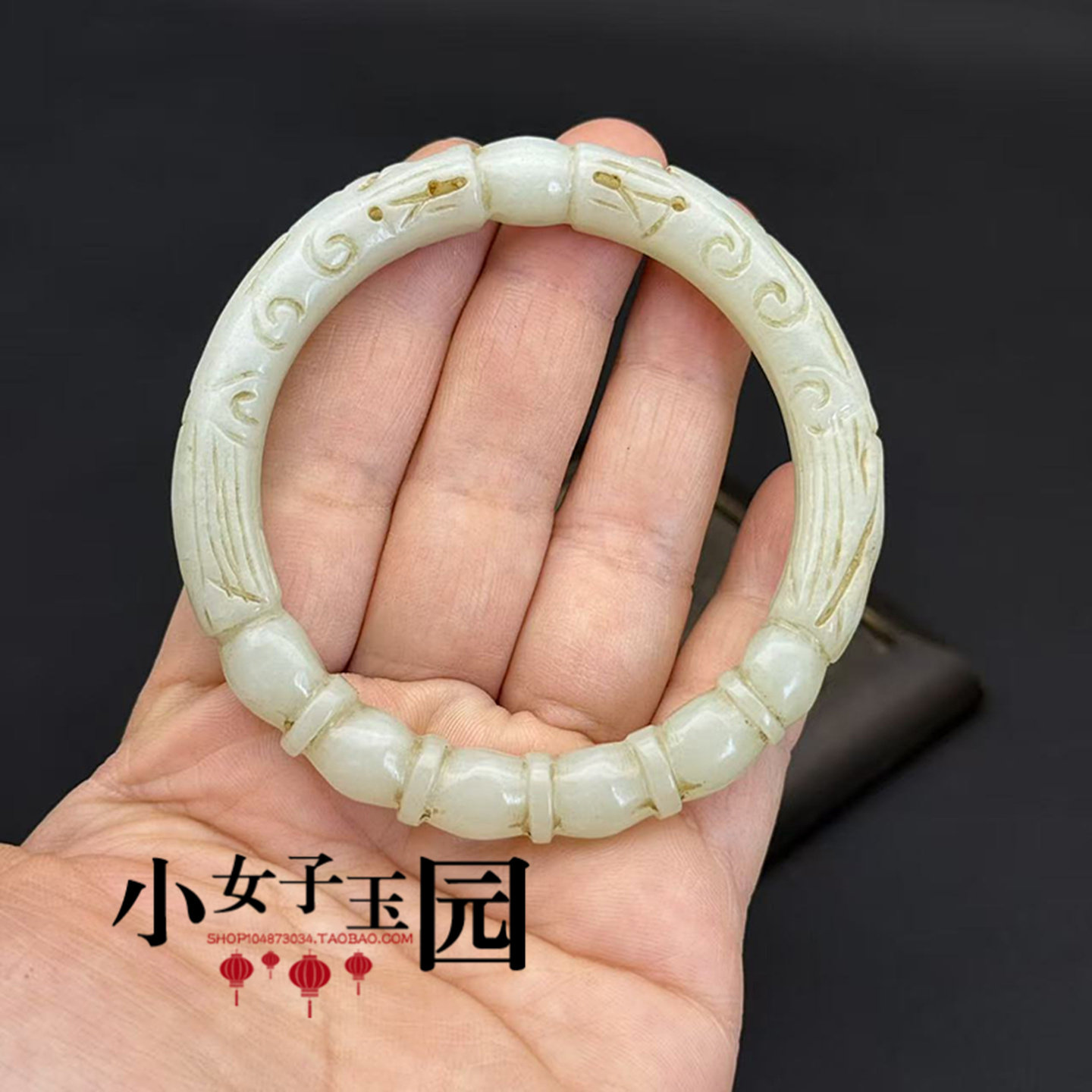 和田玉青白玉双龙戏珠古法手镯玉镯仿古老玉龙纹玉镯沁新中式镯子