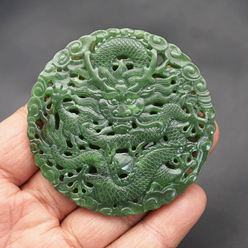 和田玉龙吊坠挂件镂空雕刻蟠龙玉佩玉坠碧玉腾龙镶嵌玉璧腰佩颈饰