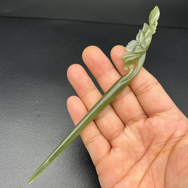 和田玉莲花发簪玉簪青海料湖水绿荷花玉簪子古风汉服旗袍影视发饰