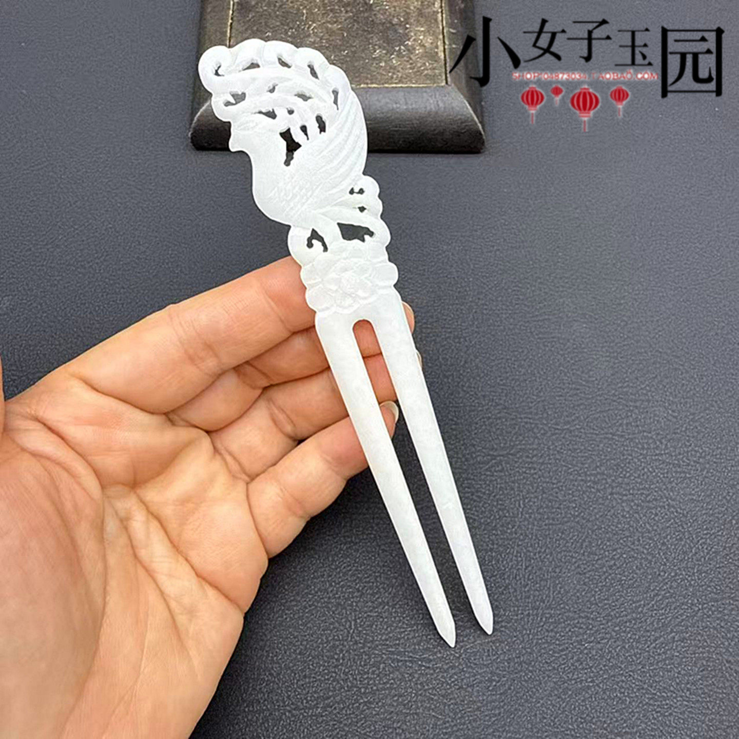 新款琉璃凤鸟双插发簪仿白玉簪