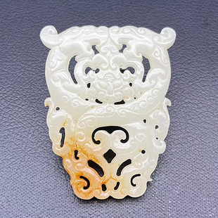 仿白玉龙凤兽面玉佩颈饰项链明清做旧仿古龙腰佩古汉服腰带扣配饰