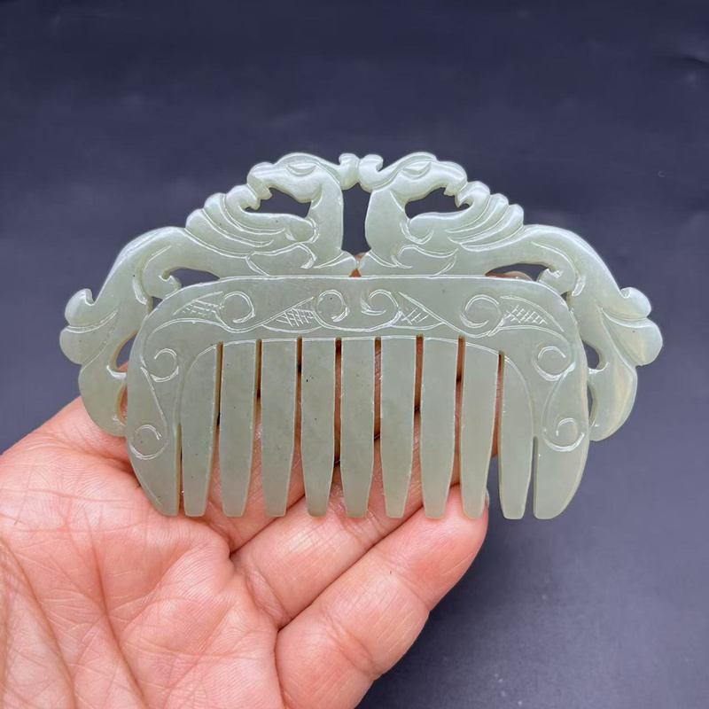 战汉古玩龙凤玉璧玉梳吊坠挂件