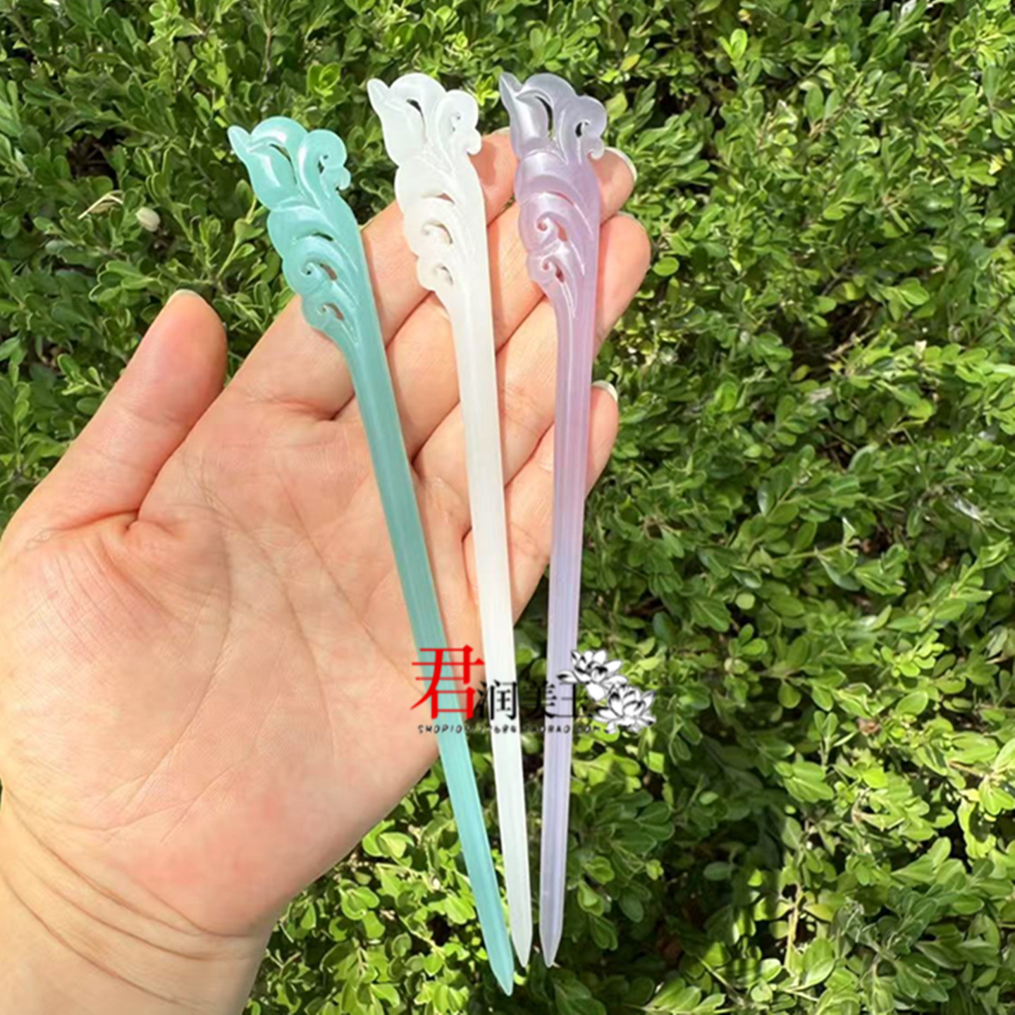 琉璃如意发簪发钗烟紫色蓝水簪子