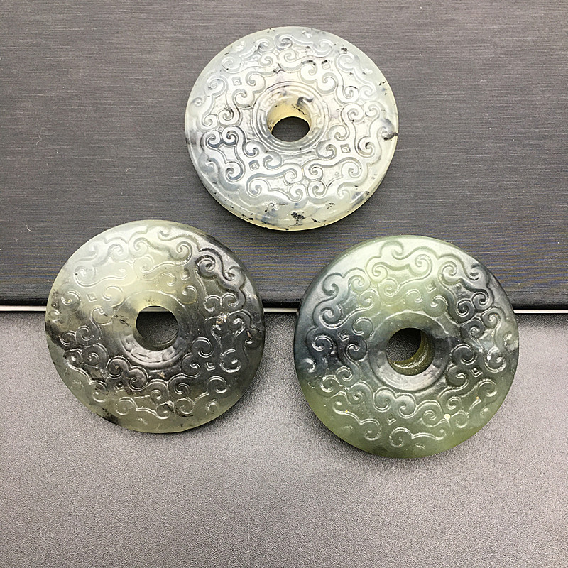 岫玉雕纹平安扣吊坠挂件仿古双面雕刻玉扣子 男女款颈 饰玉佩玉坠
