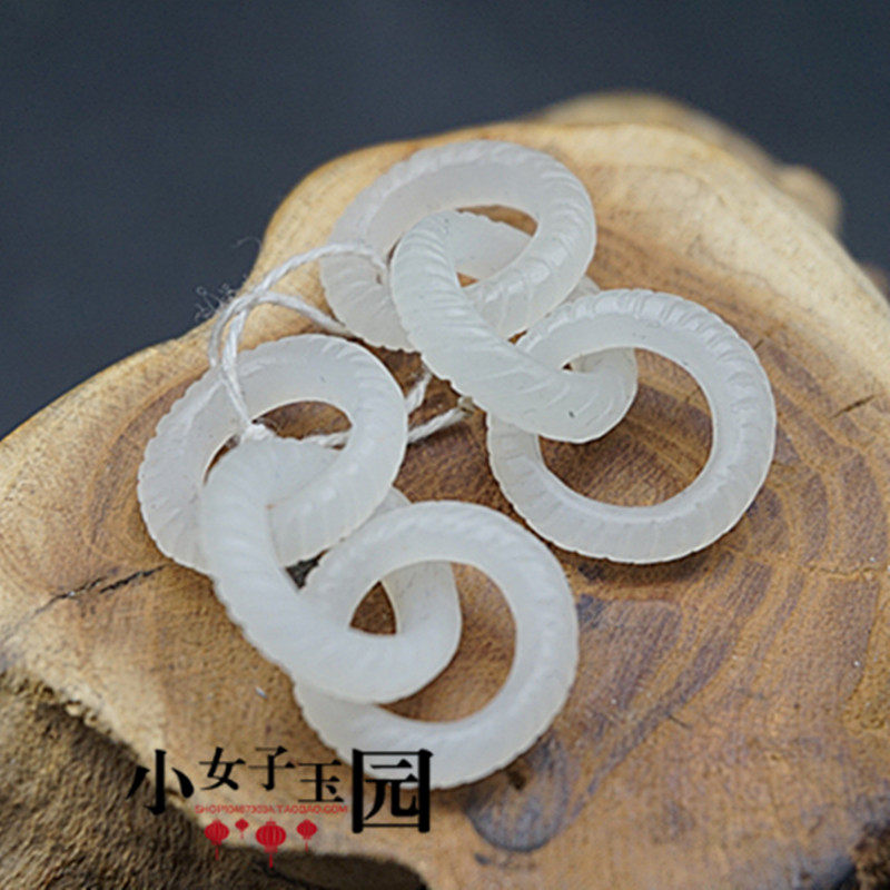 和田玉三环青白玉圆环扭丝麻花三环吊坠 DIY手工配件耳坠锁骨链