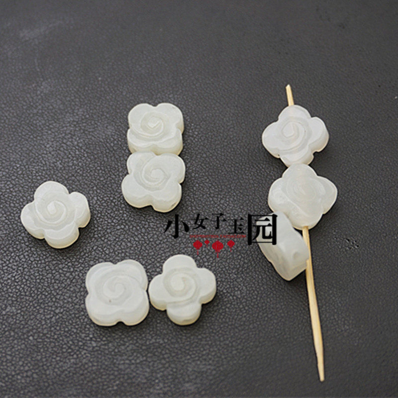 和田玉通孔转运花散珠配件配饰青白玉 碧玉 小花手链手串背运配饰