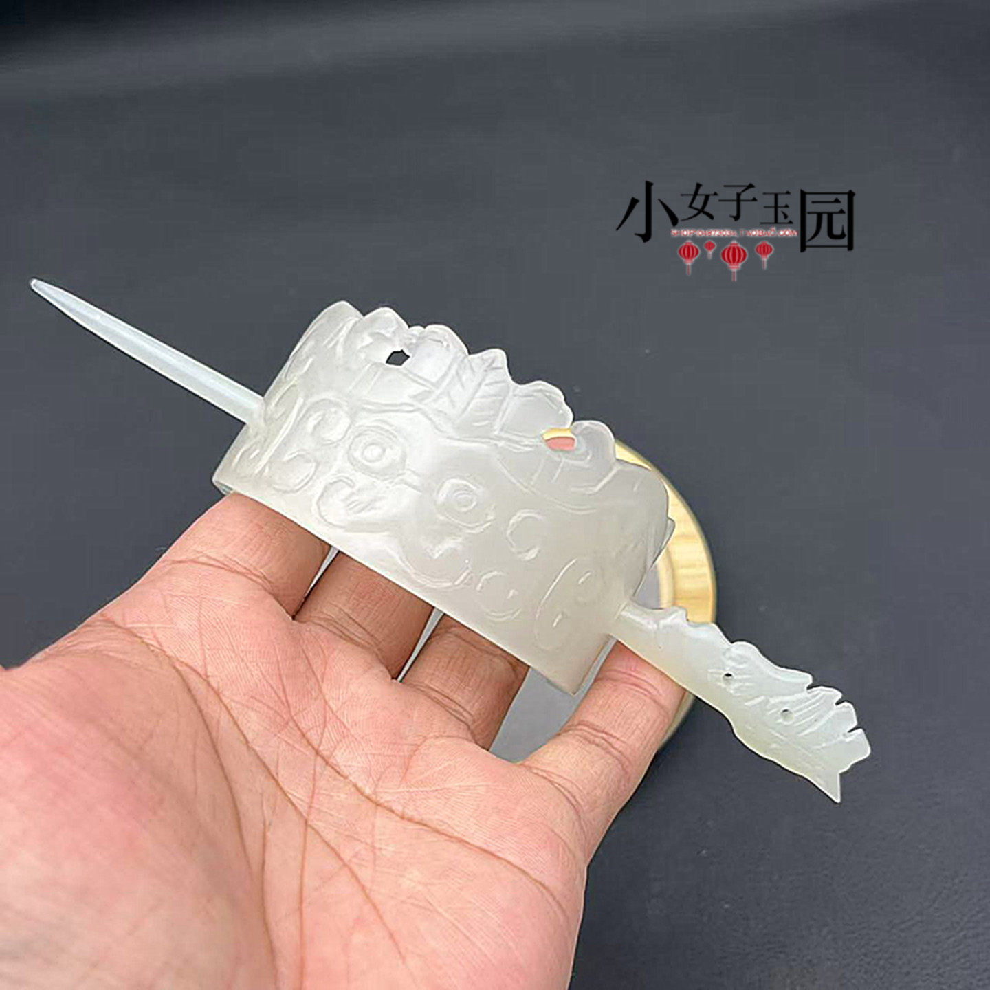 琉璃凤鸟发冠帽冠仿白玉冠发簪