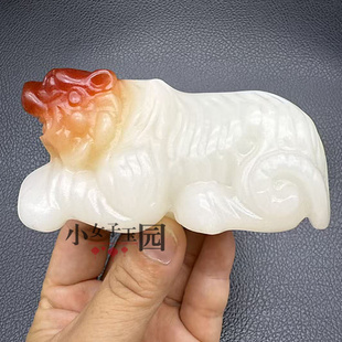 阿富汗玉生肖虎手把件玉虎玄关摆件玉坠玉佩玉器茶宠茶玩饰品摆件