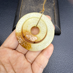 岫玉仿古双环玉璧玉佩腰佩仿古双层玉环吊坠挂件古风汉服挂饰