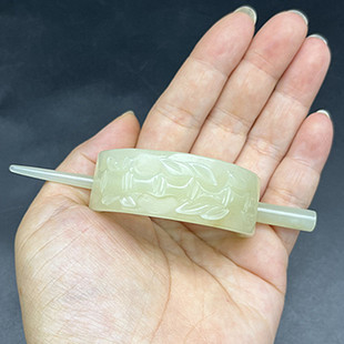 和田玉白玉竹节玉发簪玉簪冠汉服古风头饰簪子配饰男女款玉冠发冠