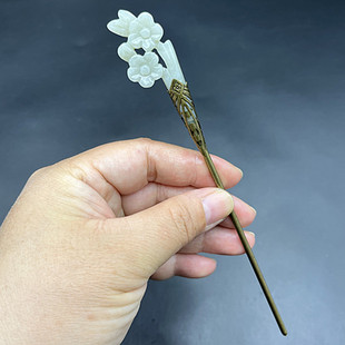 梅花簪子铜镶嵌发簪仿明清和田玉青白玉头饰古风玉簪子发钗子发簪