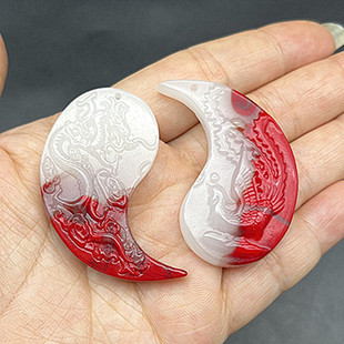 红色龙凤玉佩琉璃龙凤对佩玉吊坠挂件手工编织颈饰玉挂坠DIY配饰