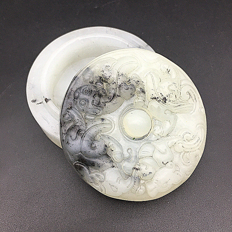 岫玉粉盒胭脂盒首饰盒摆件