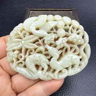 和田玉鹿鹤同春吊坠仿古明清福禄寿玉佩玉坠挂件项坠古风汉服挂饰