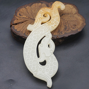 琉璃仿古龙吊坠挂件仿白玉双面镂空龙型颈饰汉服腰佩配饰配件饰品