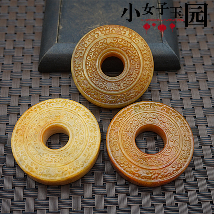 岫玉仿古云纹圆环平安扣吊坠