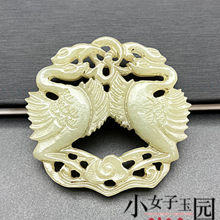 和田玉青白玉仙鹤玉吊坠颈饰挂件玉佩腰佩腰挂古装玉器拍摄镂空玉
