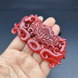 锁骨链 汉服腰佩仿古做旧吊坠挂件 复古雕刻兽面玉璜玉佩古装 头饰