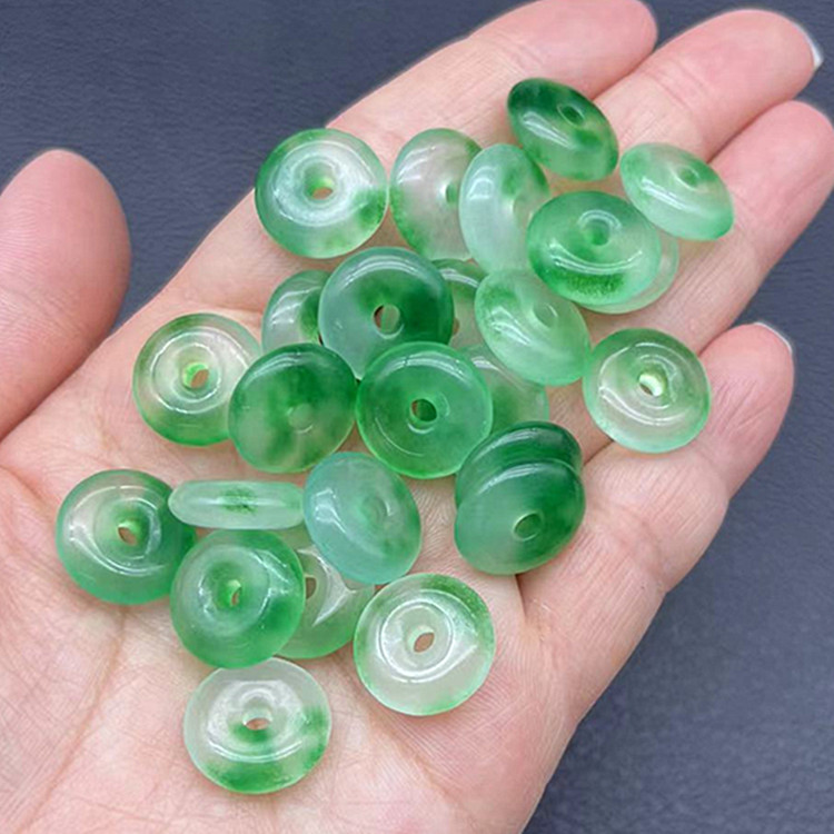 翠绿色飘花小平安扣吊坠文玩佛珠