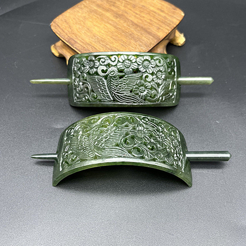 和田玉碧玉花鸟玉发冠玉簪冠帽冠