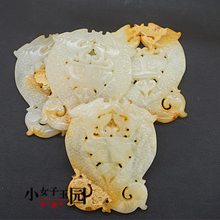 岫玉方形镂空兽面双龙玉佩玉坠仿古龙凤吊坠挂件玉璧古风头饰配饰
