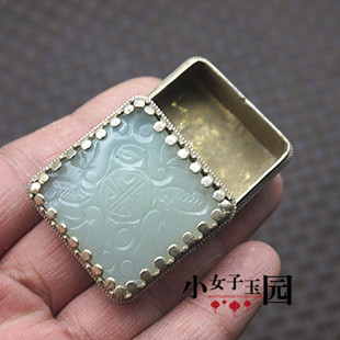 和田玉镶嵌胭脂粉盒玉佩 仿古仿明清 胭脂盒粉盒 小摆件拍摄道具