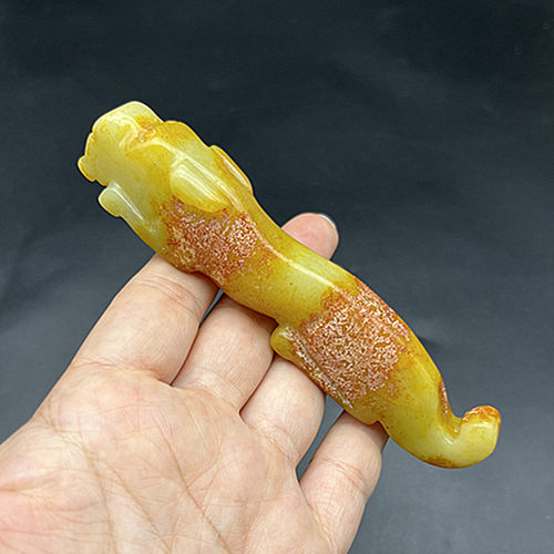 岫玉老虎小摆件把玩件笔架茶置