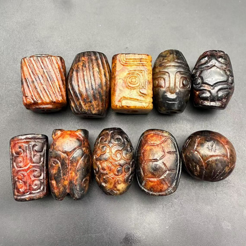 珠子云纹龟背龙纹司南老玉手工佩饰挂饰项链手链莲花配珠文创玉石