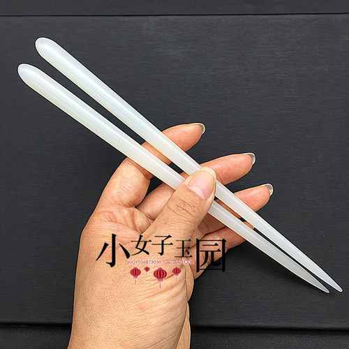 琉璃白玉素雅圆头发簪古装汉服簪