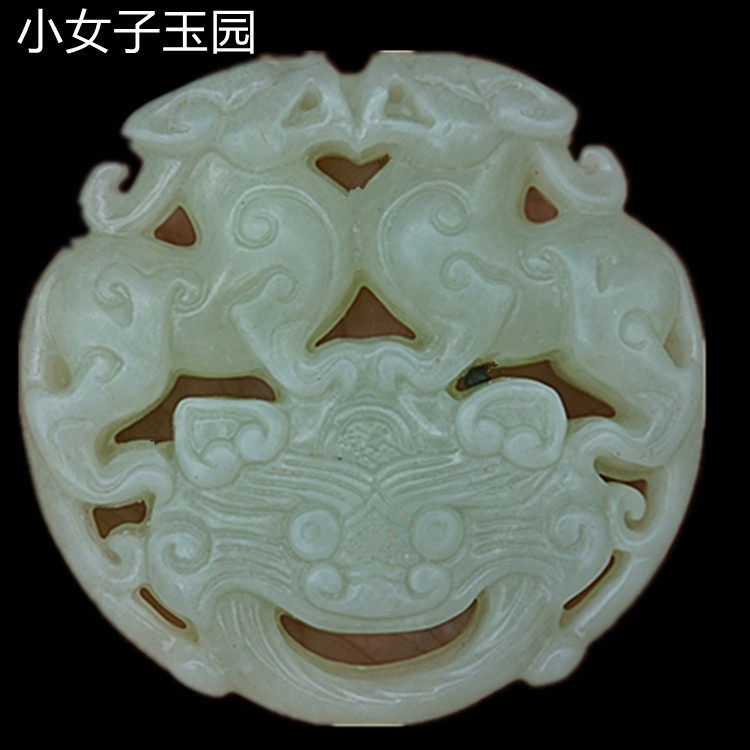 岫玉复古镂空双龙玉佩古装拍摄玉兽面吊坠古风装饰玉坠古玩玉器