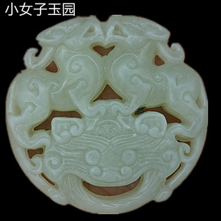 岫玉复古镂空双龙玉佩古装拍摄玉兽面吊坠古风装饰玉坠古玩玉器