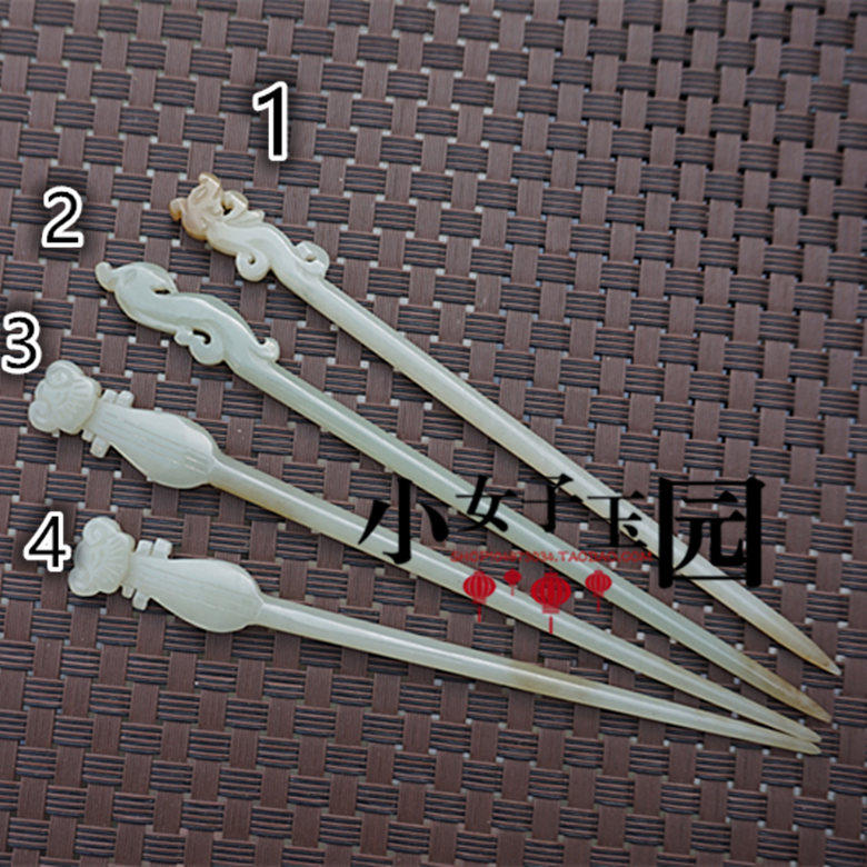 天然古典和田玉发簪发饰复古琵琶步摇头饰龙头凤头古风玉簪子发钗