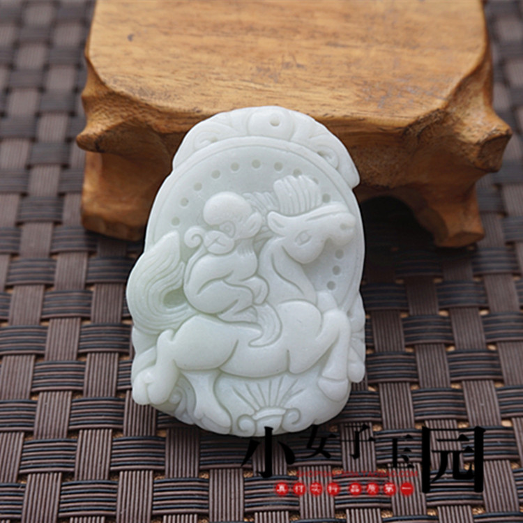 天然玉石蓝田玉马上封侯吊坠挂件马 猴子 玉佩玉坠 仿古雕刻玉牌