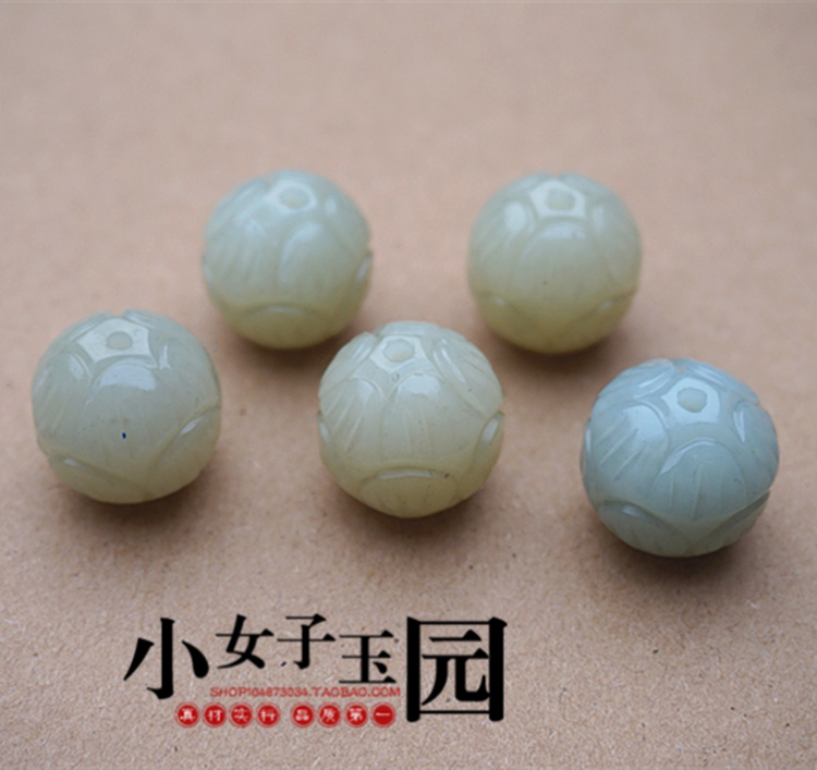 和田玉山料莲花配珠吊坠1.8厘米青白玉莲花佩珠散珠手链手串配饰