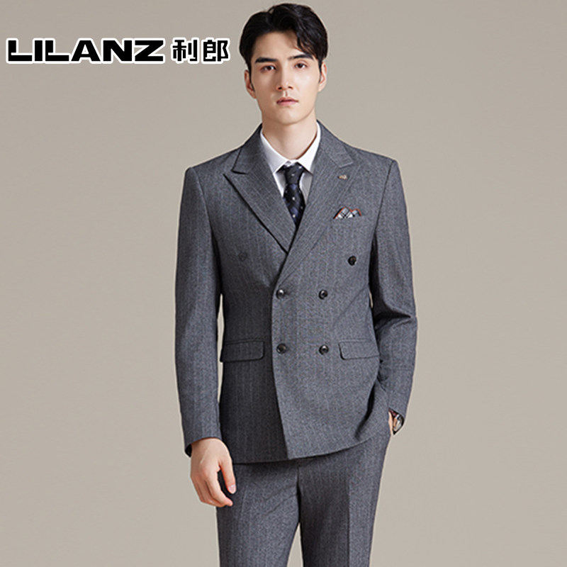 利郎日系风条纹西装男2026春季新款休闲正装新郎结婚礼服西服套装