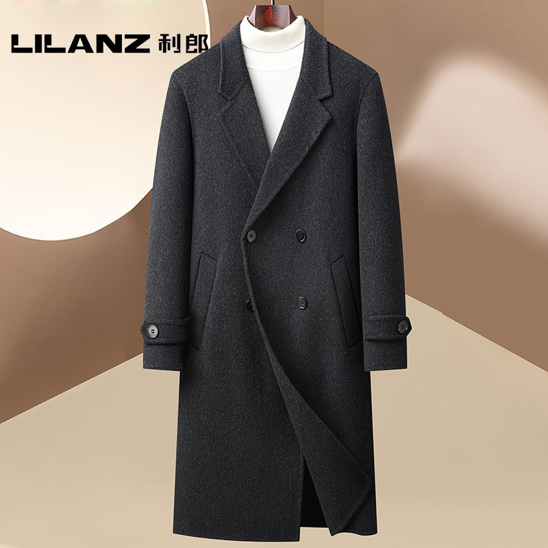 利郎男士长款羊毛呢子大衣25秋冬新款英伦风双排扣过膝双面呢外套