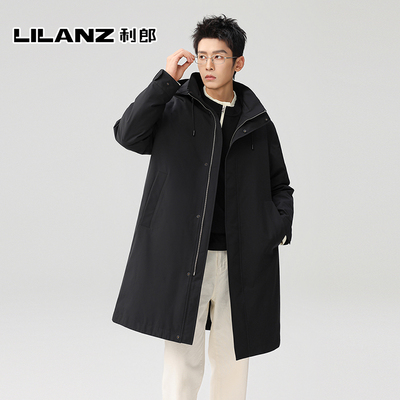 利郎鹅绒商务中长款风衣羽绒服男