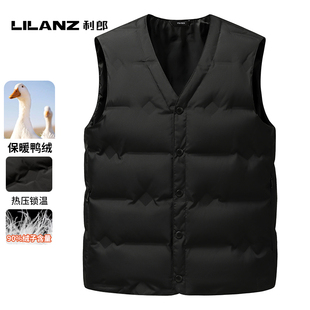 利郎冬季羽绒马甲男中年加厚白鸭绒内胆保暖V领背心爸爸装坎肩
