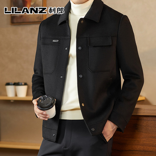 利郎双面羊毛呢大衣男短款翻领羽绒内胆夹克冬季加厚中年毛呢外套