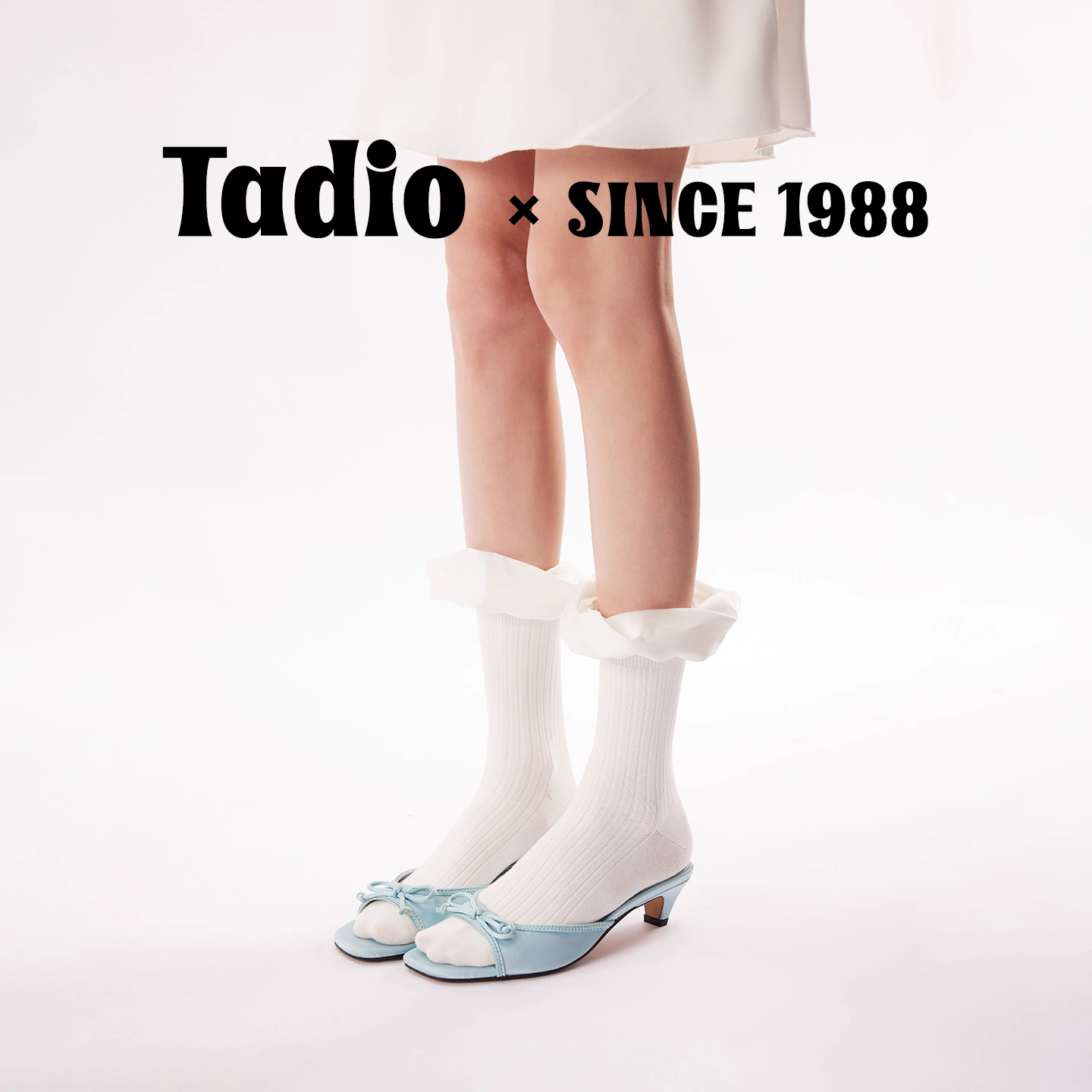 日本Tadio缎面花边中筒袜甜美优雅白色堆堆袜miu系洛丽塔小腿袜女